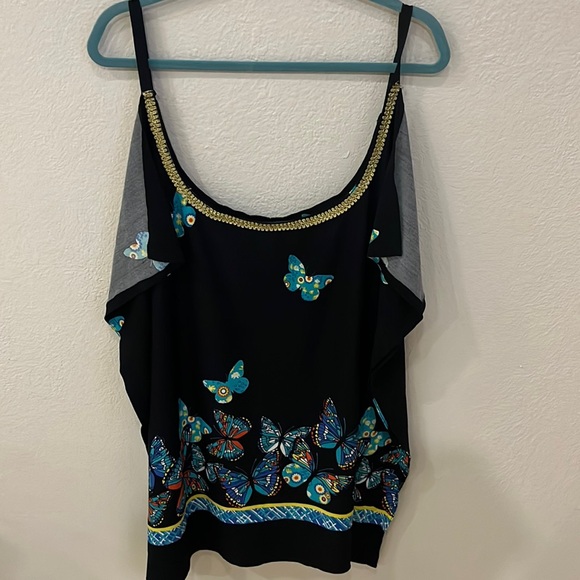 Handmade butterfly cold shoulder tank top with gold detailing - Picture 1 of 2
